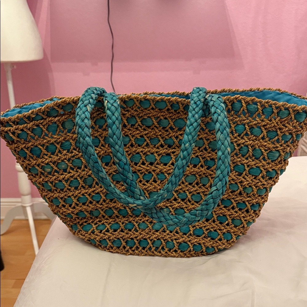 Woven Teal and Brown beach Bag